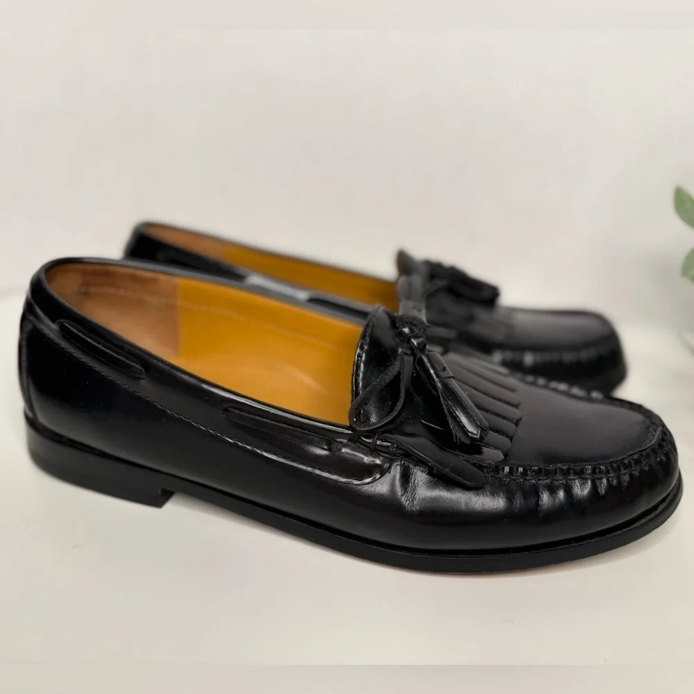 Cole Haan Pinch Tassel Classic Black Leather Dress Loafers Size 10D Preppy Lux